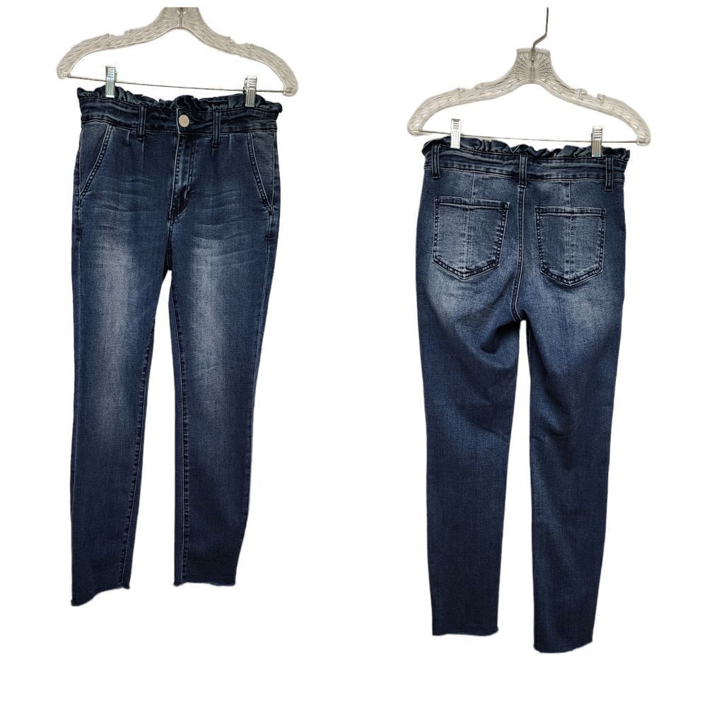 Ashley Mason Paper Bag High Rise Waist Raw Hem Bootcut Denim Jeans Size 7